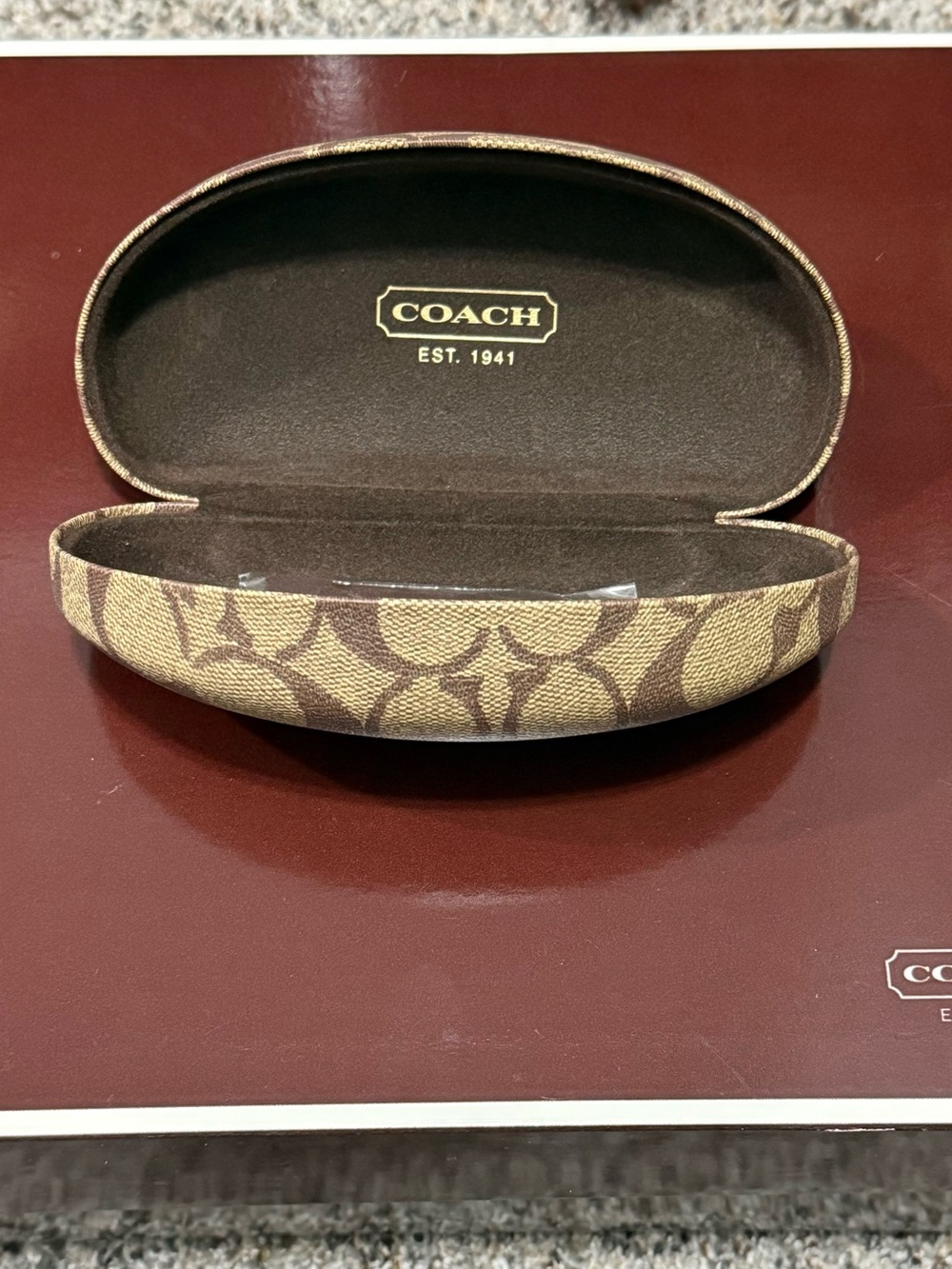 Coach Signature Monogram Sunglasses Case in Tan and Brown